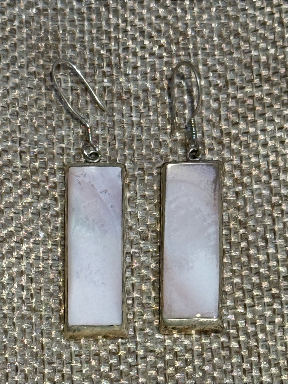 925 vintage Sterling Silver vintageRectangular Pink Mother-of-Pearl Drop Earring